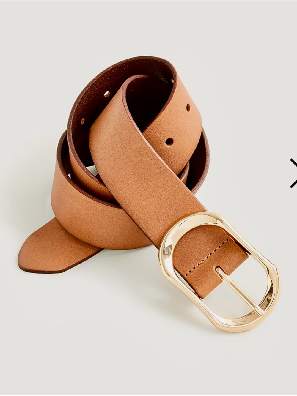 J. Crew Tan Leather Belt with Gold Oval Buckle